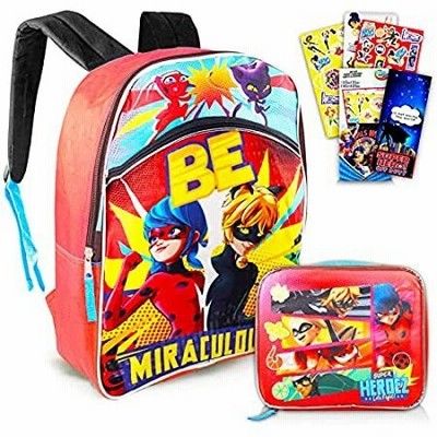 Miraculous Ladybug バックパックと断熱ランチボックスセット - 16インチ Miraculous Ladybug スクールバッグ ラ 並行輸入品