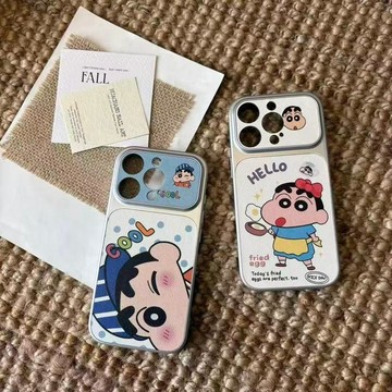 隔日達免運🌟 卡通小新系列小羊皮 適用iphone18创意 17 pro max手機殼16韓系15可愛14簡約13防摔殼
