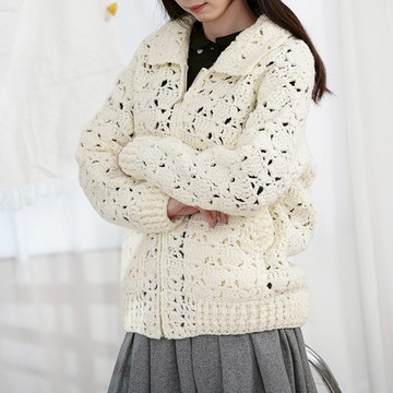 手作鉤織翻領拉鍊毛衣外套176667