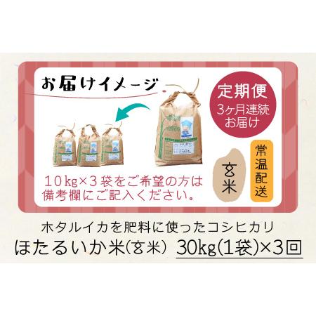 ふるさと納税 ほたるいか米（玄米30kg）×3回 計90kg 富山県滑川市