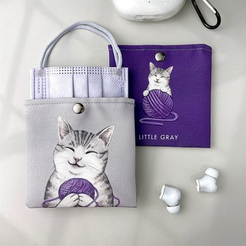 防潑水口罩收納袋_灰白貓款