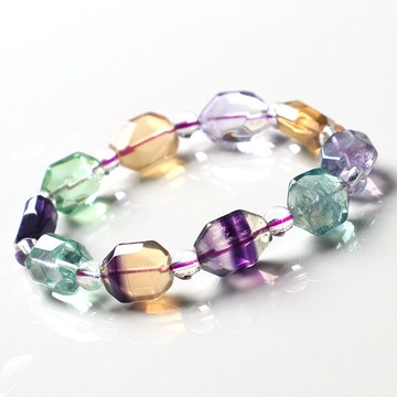 冰種彩虹螢石手鏈女男款 多彩螢石手串水晶首飾品 漸變西瓜雙色