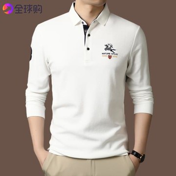 奇 阿瑪尼亞商務男裝t恤長袖純棉翻領刺繡男士POLO衫休閑體恤衫