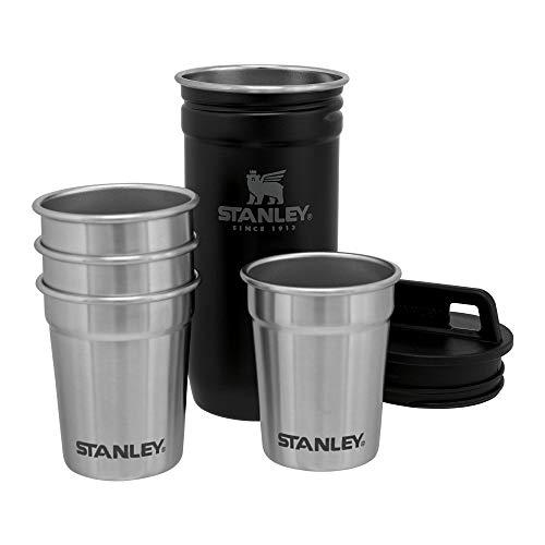 STANLEY ADVENTURE NESTING SHOT GLASS SET, STAINLESS STEEL SHOT GLASSES WITH RUGGED METAL TRAVEL CARRY CASE, CAMPING GIFTS, MATTE BLACK, 2OZ