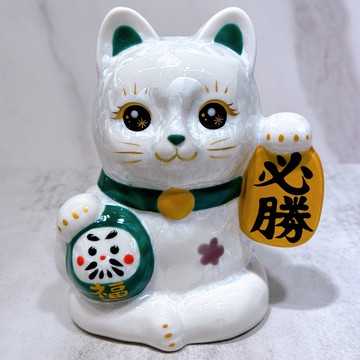 【必勝吉祥】日本清水燒招財貓 | 達摩花結晶 - 白必勝