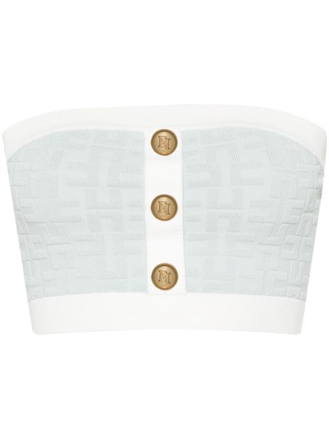 Elisabetta Franchi - monogram-jacquard bandeau top - women - Polyamide/Viscose - 46 - Blue