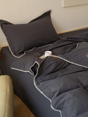 水洗棉四件套100純棉全棉簡約純色床品床單被套男宿舍床上三件套4