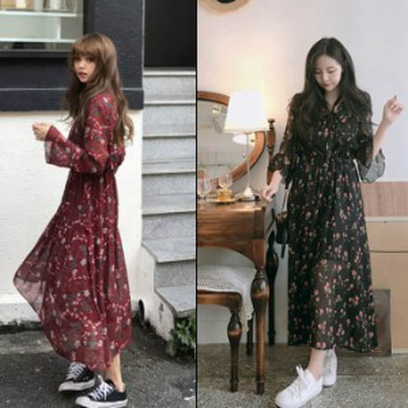 レトロ ワンピース 花柄 シフォン ロング ワンピ 長袖 ハイネック おしゃれ かわいい 通販 Lineポイント最大4 0 Get Lineショッピング