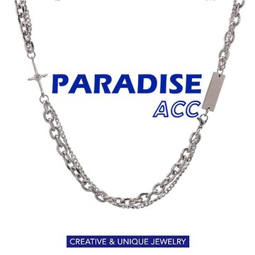 PARADISE 小眾方塊四角星雙層拼接項鍊嘻哈冷淡風酷潮配飾