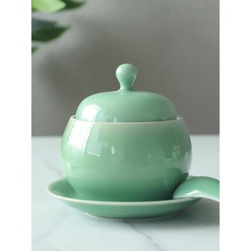 龍泉青瓷燉盅大號420ml燕窩盅帶蓋 陶瓷甜品罐子蒸蛋碗滋補品湯盅