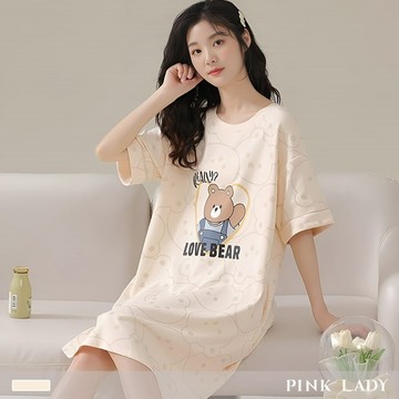 【PINK LADY】任-棉柔連身睡裙 小熊工匠 短袖居家服 (女睡衣/印花/連衣裙) 11669