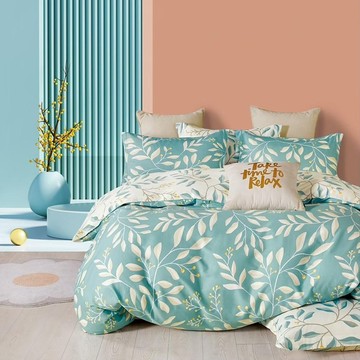 Pure One 100%純棉枕套床包組 台灣製 床包+枕套2個 雙人  葉傾城 藍色