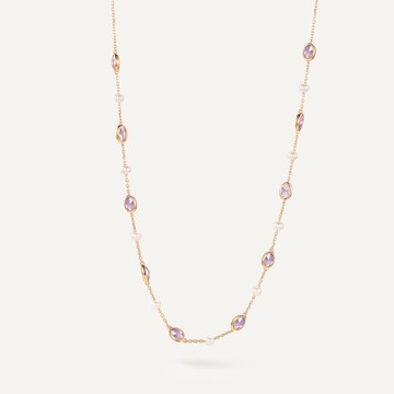 晨露玫瑰珍珠天然石剛玉粉色藍寶石天然淡水珍珠18k金項鍊