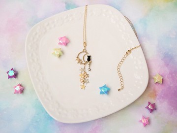 許願星星項鍊黑貓月亮星星魔法太空搖晃可愛夢幻夢幻貓貓女巫萬聖節萬聖節