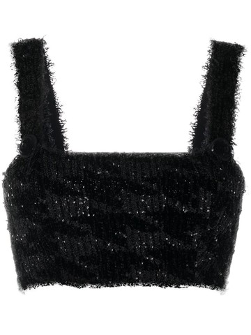Balmain - sequin knitted crop top - women - Fabric - 40 - Black
