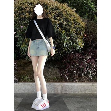 復古牛仔短裙女春季新款爆款大碼胖mm高腰顯瘦半身裙包臀褲裙子潮