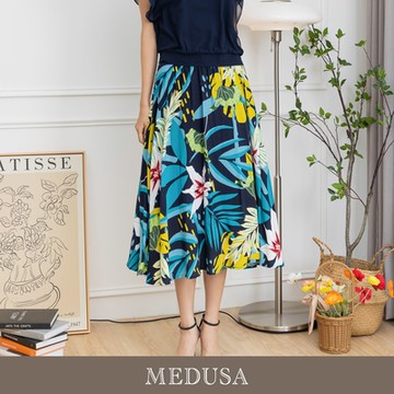 現貨【MEDUSA 曼度莎】藍色百合印花長裙（M-XL）｜長裙 裙子 鬆緊腰