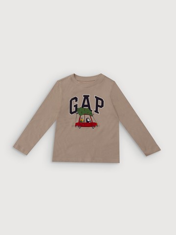 男幼童裝 印花圓領長袖T恤-卡其色