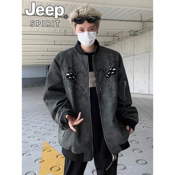 JEEP外套男春秋季2025新款刺繡潮牌復古寬松拼接男生男款薄款夾克
