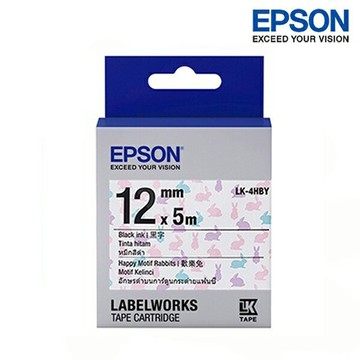 EPSON LK-4HBY 歡樂兔底黑字 標籤帶 Pattern花紋系列 (寬度12mm) 標籤貼紙