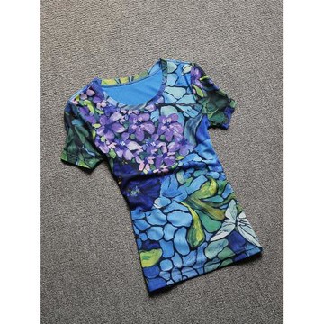 短袖t恤女2025新款時尚小衫減齡洋氣高級感上衣網紗花色打底衫