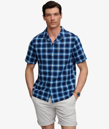 Superdry Men's Cabana Check Short Sleeve Shirt Navy Size: XL