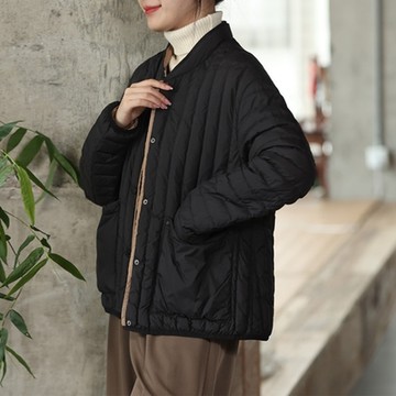 [米蘭精品] 真羽絨90%鴨絨羽絨外套羽絨衣夾克-秋冬豎條紋復古防寒保暖女外套7色74dt33