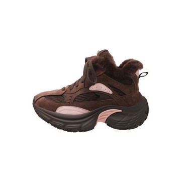 2025冬季新款厚底老爹鞋女棕色增高加絨休閑毛毛鞋松糕阿甘運動鞋