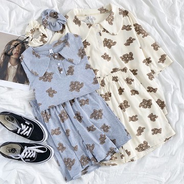 【太妮絲P69】現貨 韓系 柔軟 小熊 睡衣 套裝 ins 韓妞必備 流行款 套裝 熊熊 熊睡