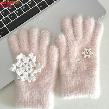 【臺灣熱銷】新款日系雪花手套女冬季可愛學生全指分指高顏值騎行仿寒保暖手套