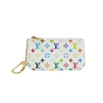 Louis Vuitton LV路易威登 x TM Key Pouch 彩色字花帆布拉鍊鑰匙包(M28388-白)