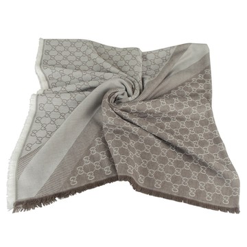 GUCCI 古馳  經典GG緹花 LOGO羊毛圍巾(灰)