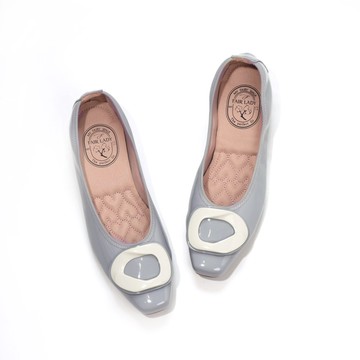 我的旅行日記  莫蘭迪色軟漆皮平底娃娃鞋 鏡面灰 (502997)