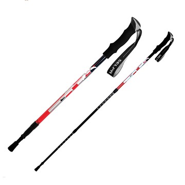 SELPA 雲頂7075鋁合金避震登山杖 510g  紅色  伸長135cm + 收納65cm  2支