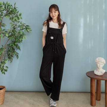 PLAYBOY - 天絲羅馬直筒連身褲 - 黑色/761-004-09-8