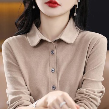 德絨襯衫女加厚磨毛秋季內搭襯衣純色保暖職業襯衣開衫打底上衣新