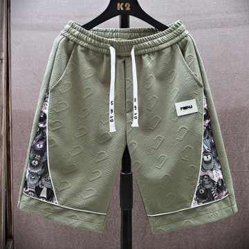 白色拼接短褲男夏季冰絲涼感五分休閑褲子男潮牌青少年直筒運動褲