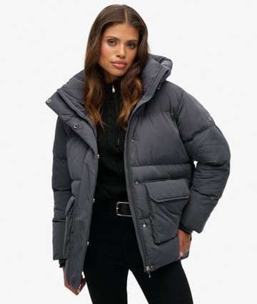 Superdry Women's Short Duvet Puffer Jacket Dark Grey Size: 10