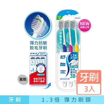 SENSODYNE 深層潔淨-彈力抗敏軟毛牙刷3支入(顏色隨機)
