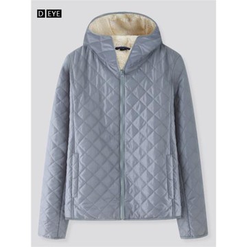 (免運)加絨薄款棉衣女秋冬休閑仿羊羔絨菱形格連帽拉鏈開衫夾棉棉服外套