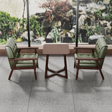 實木沙發辦公商用卡座洽談復古酒吧清吧奶茶店咖啡廳桌椅組合茶樓 8143