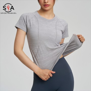 【Sportsangel】運動上衣無縫透氣抗菌顯瘦圓領瑜伽T恤百搭通勤健身房運動跑步運動短袖