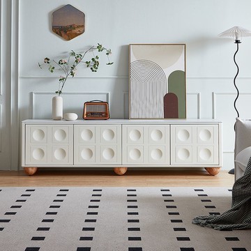 公司貨 免運 新款|法式落地電視櫃現代客廳小戶型家用中古實木巖板儲物櫃 快速發貨