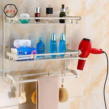 免運/附發票 歐式雕花雙層毛巾架 壁掛式象牙白 專利衛浴置物架 廁所化妝品架 五金衛浴工廠現貨直銷 售後保障 6z13