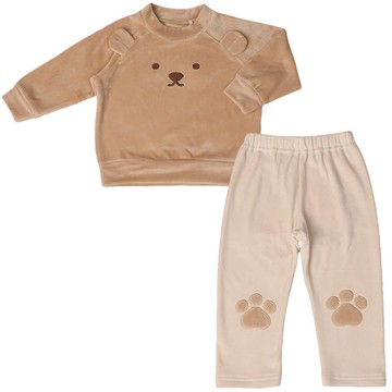 akachan honpo - 長袖軟綿彈性家居服-咖啡色