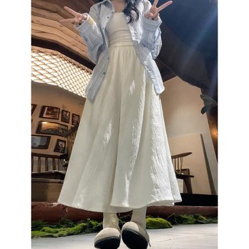 白色裙褲女2025年新款春秋季高腰a字休閑闊腿褲小個子百褶半身裙