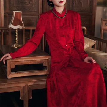燕爾套裝 紅色禮服 新中式套裝敬酒服新娘便裝 晨袍裙子
