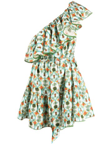 Borgo De Nor - graphic-print one-shoulder dress - women - Linen/Flax - 6 - White
