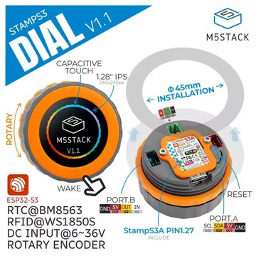 IOT開發板 M5Dial v1.1 旋鈕可編程控制器1.28"圓形觸屏ESP32B0321