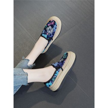 厚底亮片樂福鞋女2025春新款一腳蹬大碼女鞋41一43顯腳小滿鉆單鞋